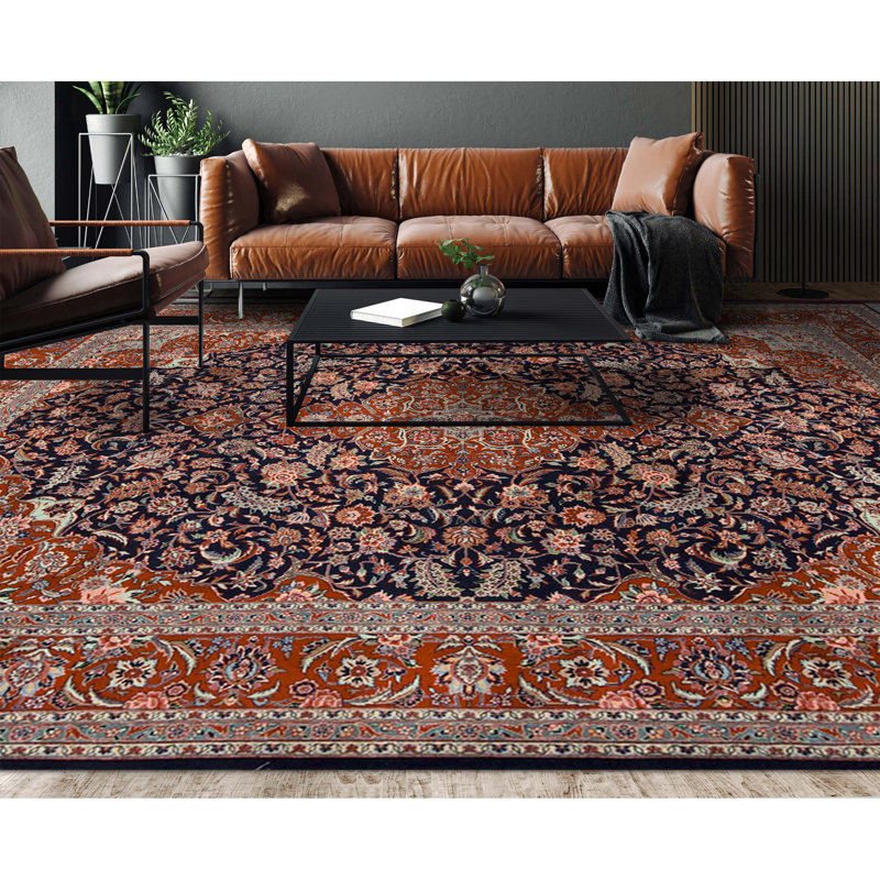 High-Quality Hand-Knotted Navy And Red Area Rug