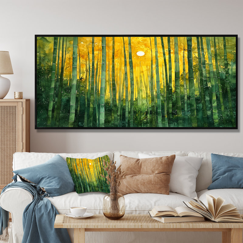 Forêt de bambou d'Arashiyama en Chine - Art mural en bambou, H 28 po x l 60 po, Impression sur cadre flottant, Noir