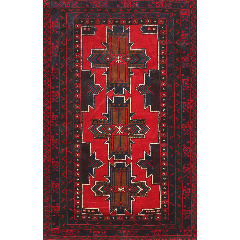Tapis rouge / noir Southwestern, Rectangle 8 pi x 12 pi