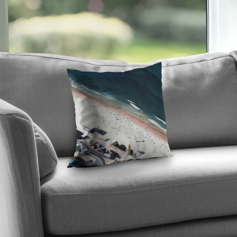 Hot day at the beach - Kitchen Blue poly twill throw pillow