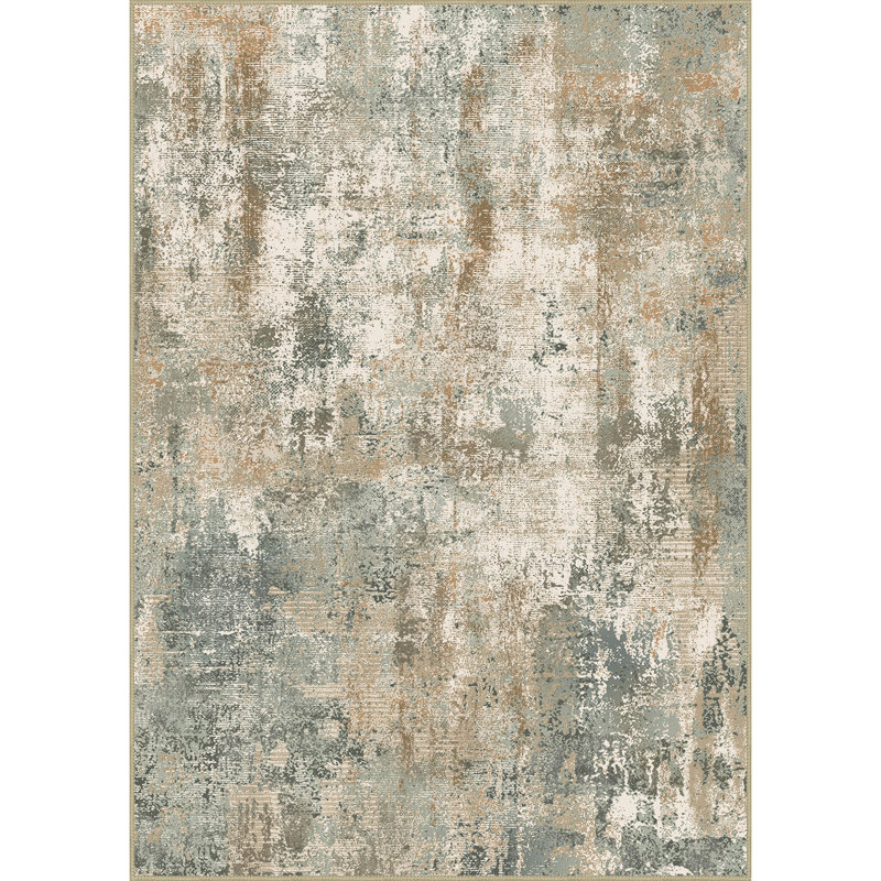 Abstract Machine Printed Area Rug, Green/Beige/Brown, Rectangle 80 x 150 cm