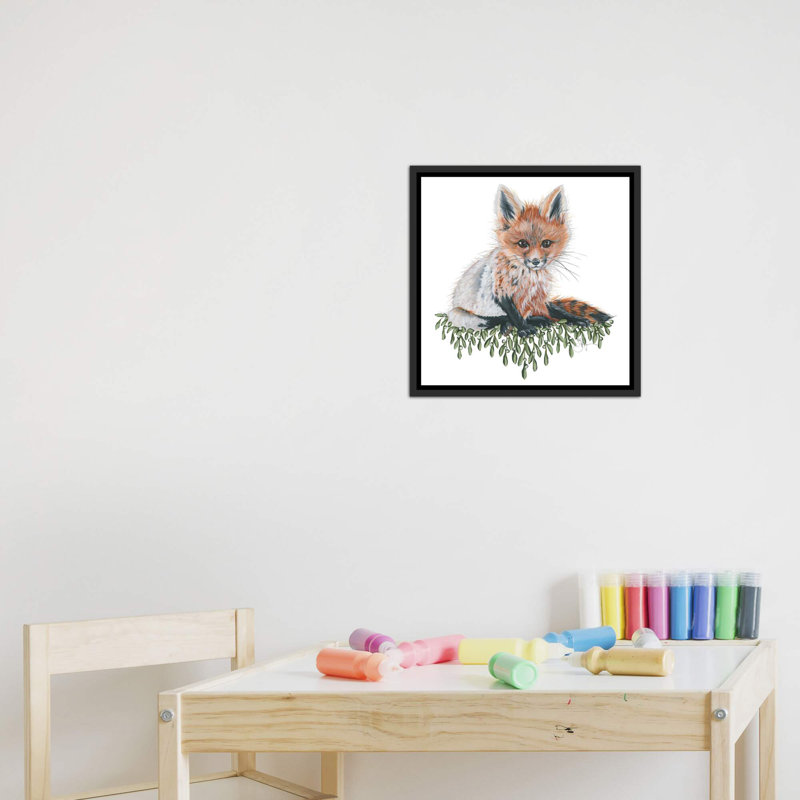 Bébé renard - reproduction d'art, Toile avec cadre noir patiné, Pas de tapis, H 18 po x l 18 po x 1,5 po
