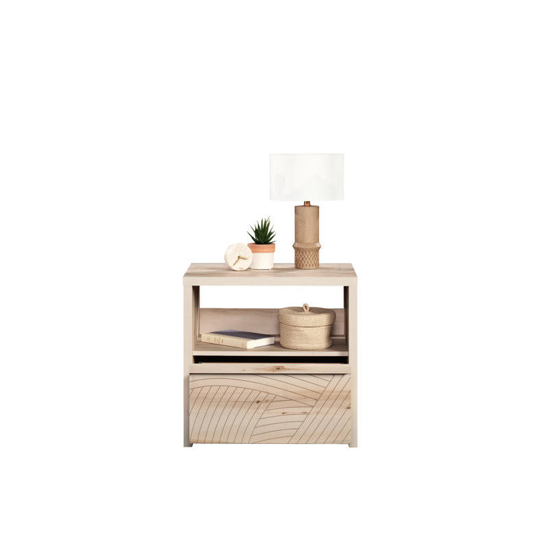 Table de chevet brune, motif ondulé, glissières en métal dans le tiroir, tablette pratique pour la chambre à coucher avec couleur, glissières à tiroirs lisses, utilisation polyvalente