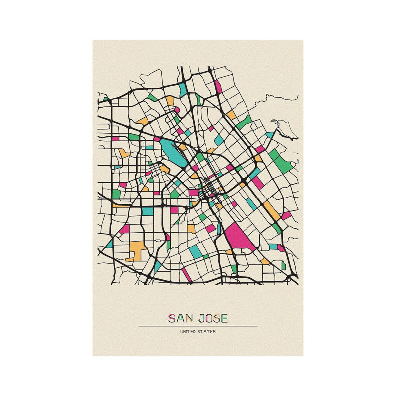 San Jose, California Map by Ayse Deniz Akerman - Wrapped Canvas Gallery-Wrapped Canvas Giclée