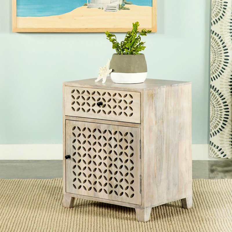 Armoire d'appoint en bois de manguier avec tiroir à finition blanchie pour la maison