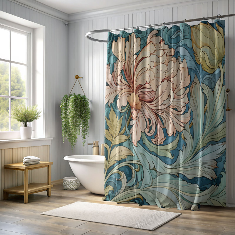Art Nouveau Thèmes - Rideau de douche standard 1 pièce, H 74 po x l 71 po