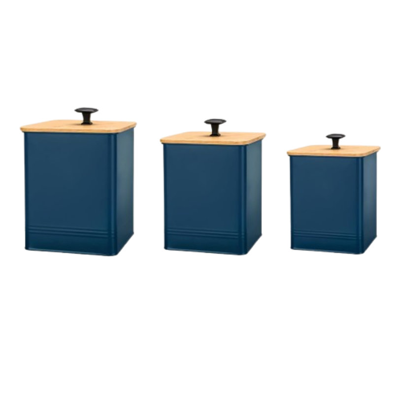 Ensemble de 3 pots de cuisine avec couvercle en bambou bleu hermétique