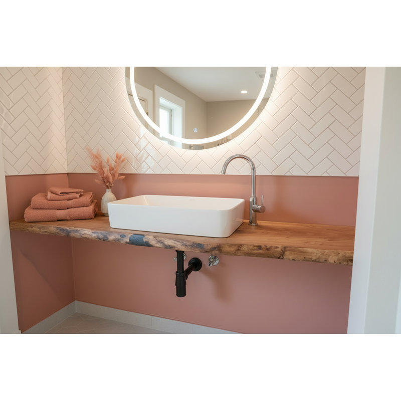 Plateau de meuble-lavabo en châtaignier anglais personnalisable, 60", 20"