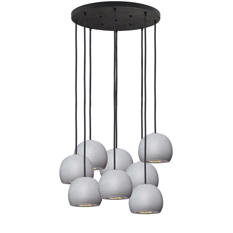8 - Light Dimmable Dome Chandelier, 60" H x 24" W x 24" D, Black, Matte Gray/Brass