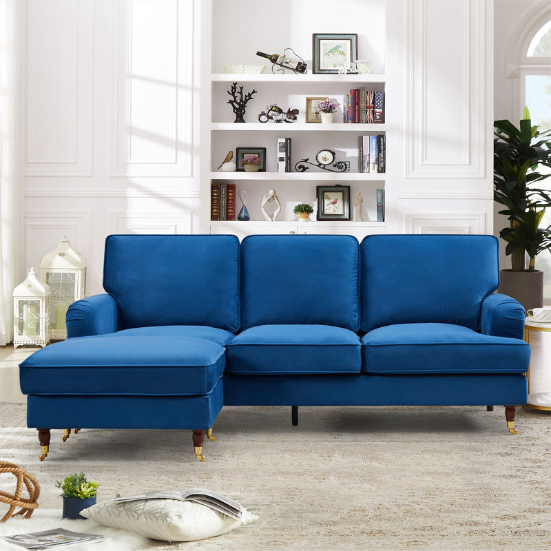 Naytahwaush 3 Seater Velvet Corner Sofa , Blue