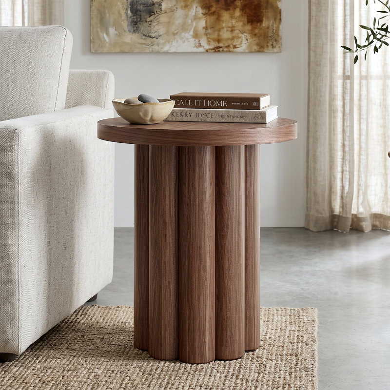 Pedestal Round Side Table, Satin Walnut