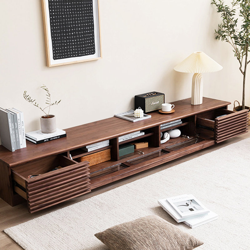 Lesterny Media Console with Flip-Down Glass Door and Drawers, 86.61", Brown