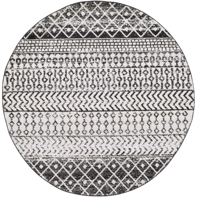 Lashavia Machine Woven Ivory/Dark Charcoal Area Rug, Round 5'3"