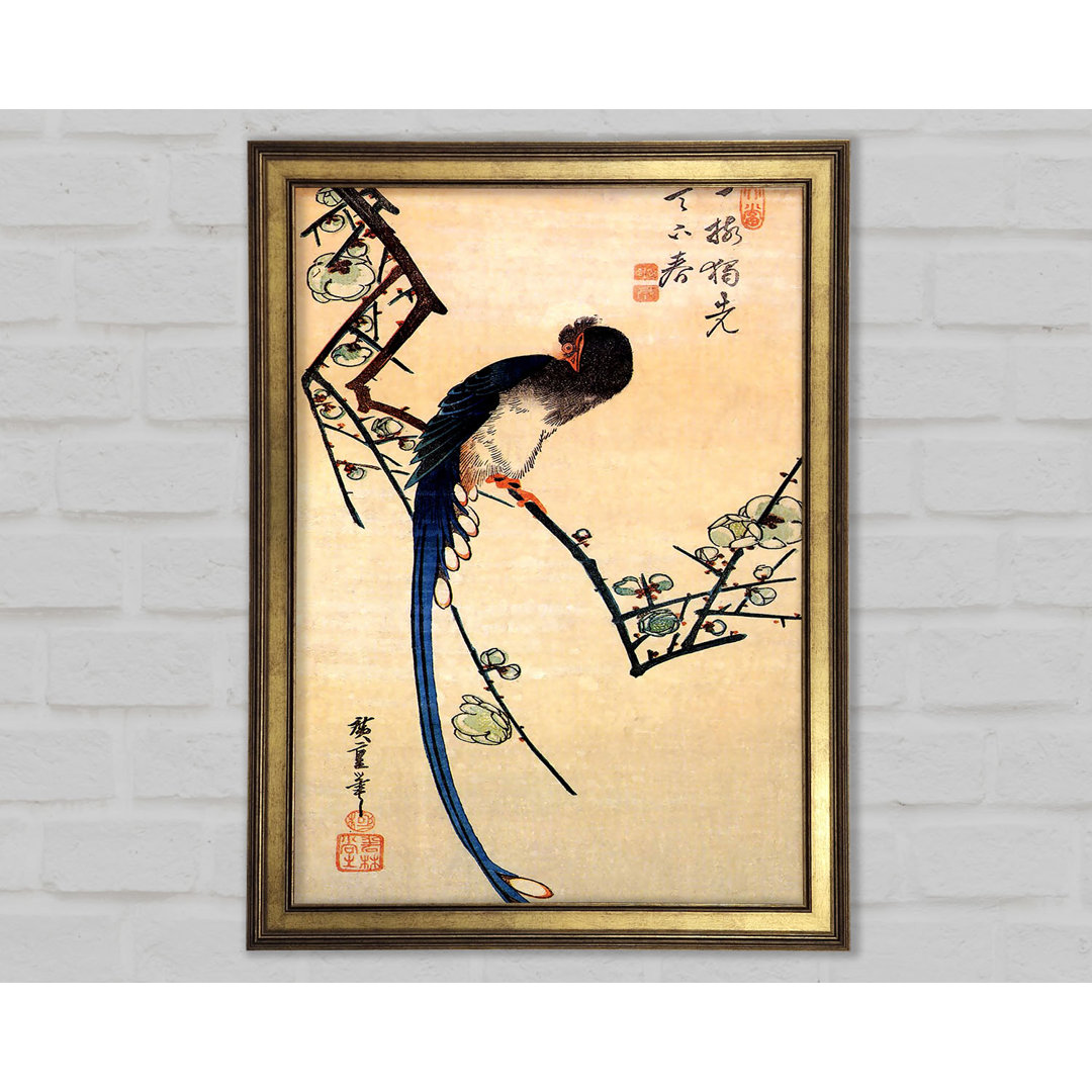 Blauer Vogel auf einem Pflaumenbaum von Hiroshige - Einzelne Bilderrahmen Kunstdrucke