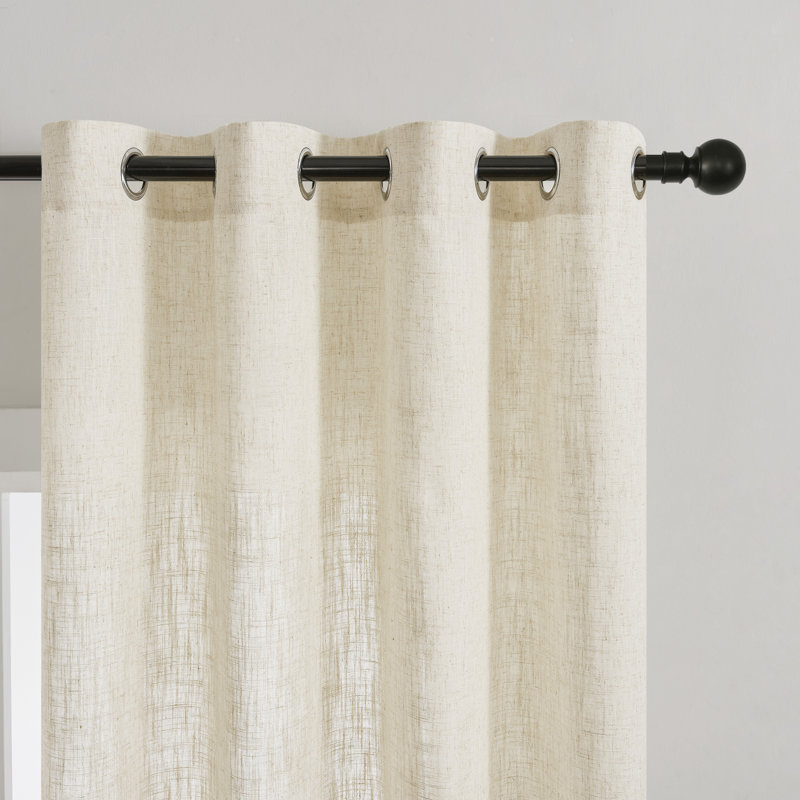 Carthamus Polyester Linen like Textured Gromments Curtain Pair, 52" W x 72" L, Natural Linen
