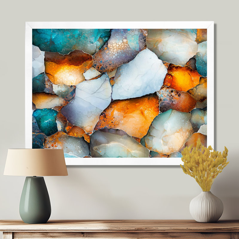 Mosaïque de marbre, art mural II, Reproduction encadrée d'une seule photo sans pass, H 24 po x l 32 po, Blanc