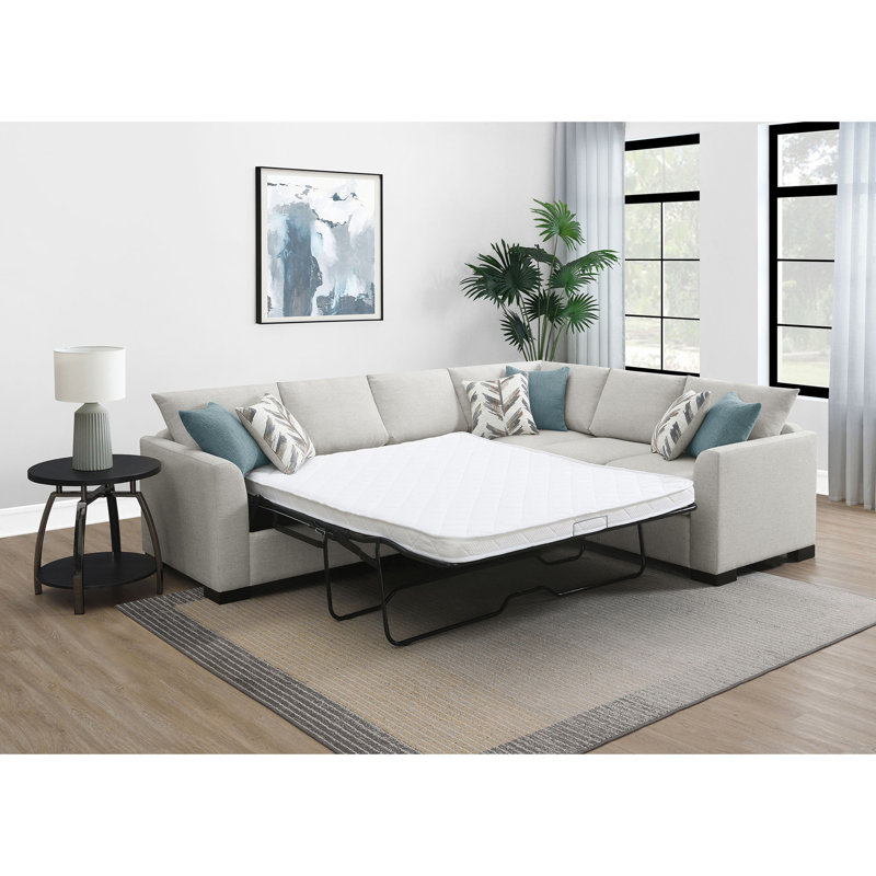 Ashlee Sleeper Sectional Sofa, Greige Chenille, 6 Pillows, 111 Inch