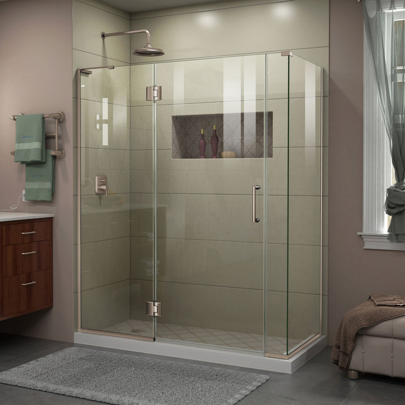 Unidoor-X 58.5" x 72" Frameless Rectangle Hinged Shower Enclosure, Brushed Nickel, Left Side