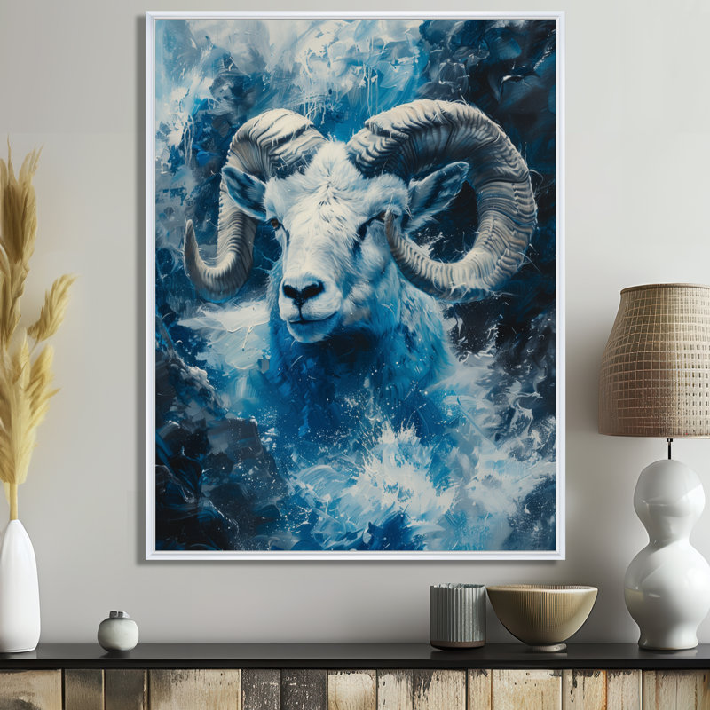 Blanc, bleu, astrologie, ascension du Capricorne - Astronomie, art mural du Capricorne, salon, Cadre flottant blanc