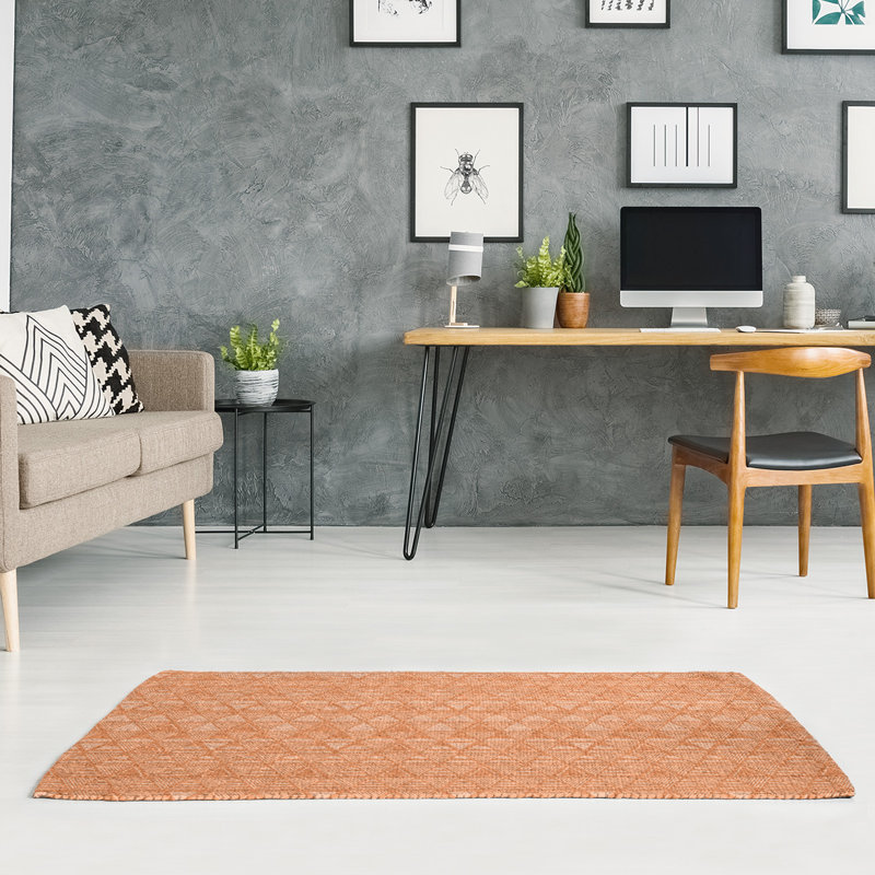 Tapis de zone corail/corail à main en triangle monochrome, Rectangle 8 pi x 10 pi