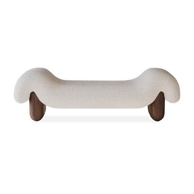 Modern Beige Solid Wood Upholstered Bench
