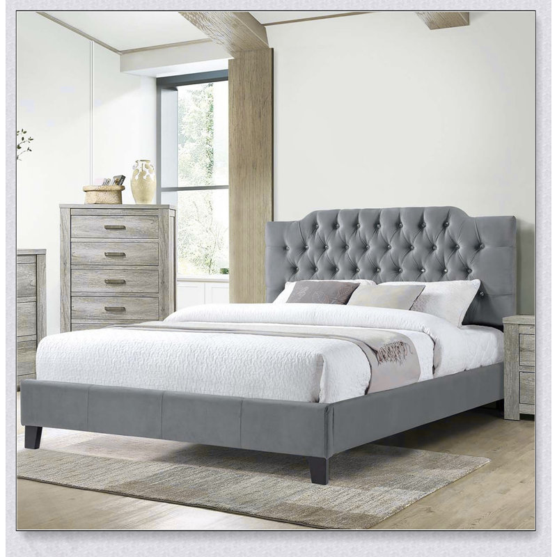Lit plateforme tapissier Datrell, Grand, Beige