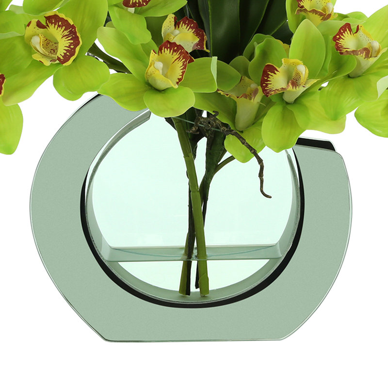 Modern Orchid Arrangement in Mirrored Glass Vase, Green