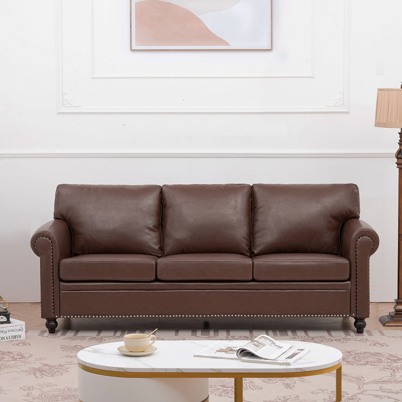 Canapé en cuir végétalien 83,86 po Boel, Similicuir brun, 83.86" W
