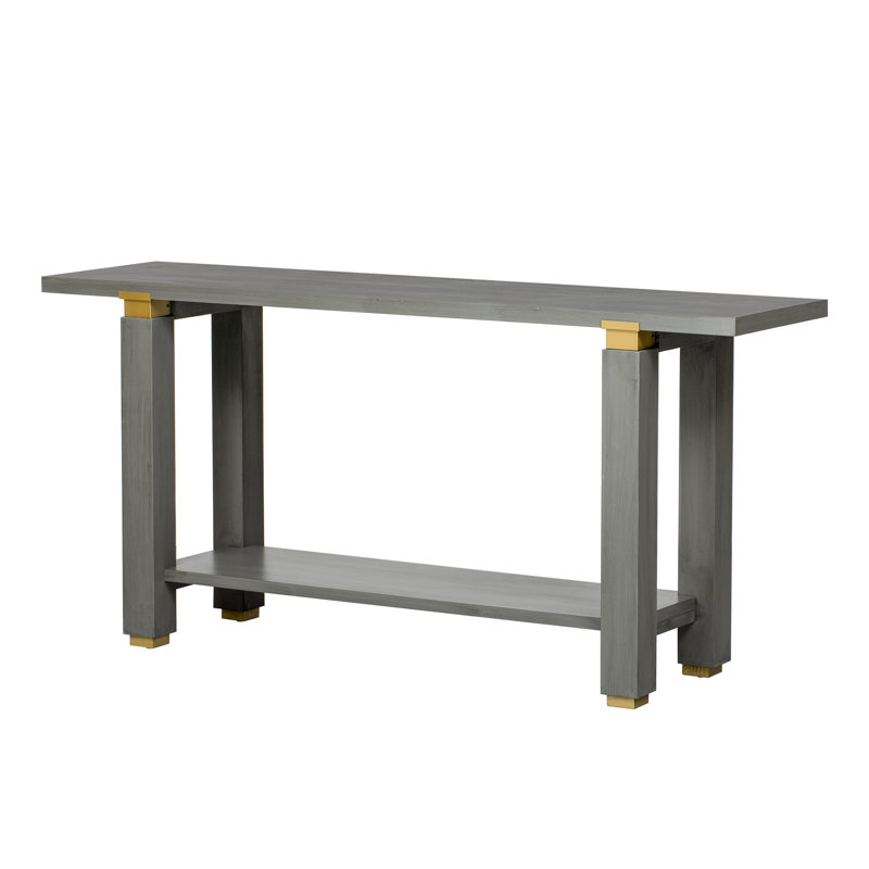 62.9", U-Style, Entryway Table, Solid Pine Wood Legs, Metal Accents, Top, Gray, Residential Living Spacious 62.9-Inch Console Table With Iron Legs And Open Storage Area - Gray For Hallway Design