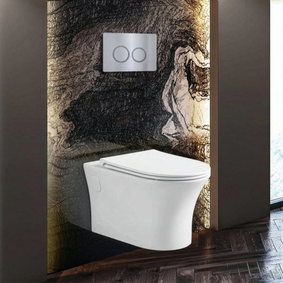Toilette blanche à fixation murale avec porte-réservoir universel encastré et plaque de poussée en ABS poli Fine Fixtures Aquatide