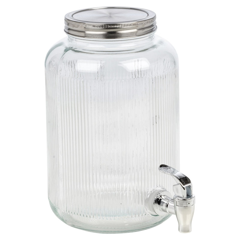4L Ribbed Glass Beverage Dispenser with Tap and Stainless Steel Lid
