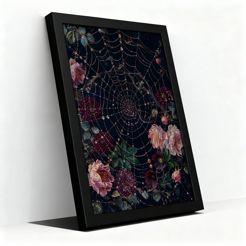 Art sur toile rose et mauve entouré de perles, H 18 po x l 12 po