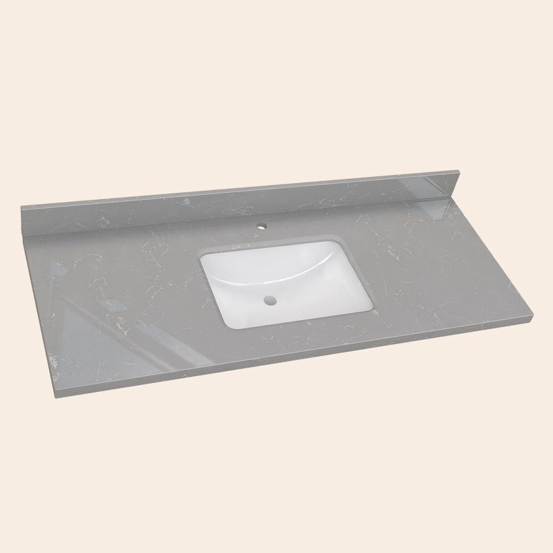 Évier intégré simple 54 po x 22 po en pierre reconstituée avec dosseret de 4 po en marbre gris