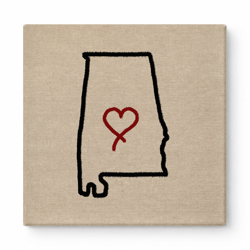 «Heart Over Alabama», art mural sur toile carrée, 32" W x 32" H
