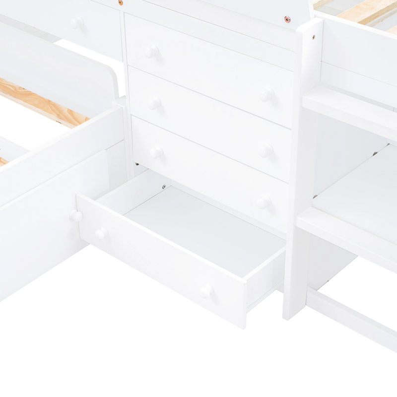 Lit mezzanine et plateforme simple Space 7 tiroirs pratiques 7 po blanc