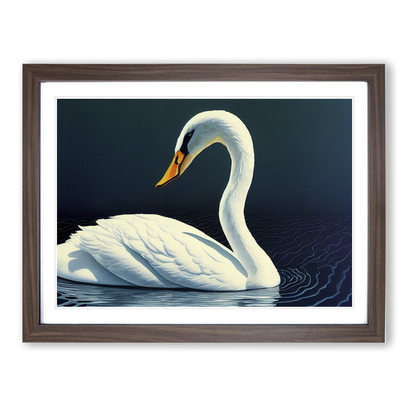 Dazzling Swan - Framed Print, 25cm H x 34cm W x 2cm D, Walnut