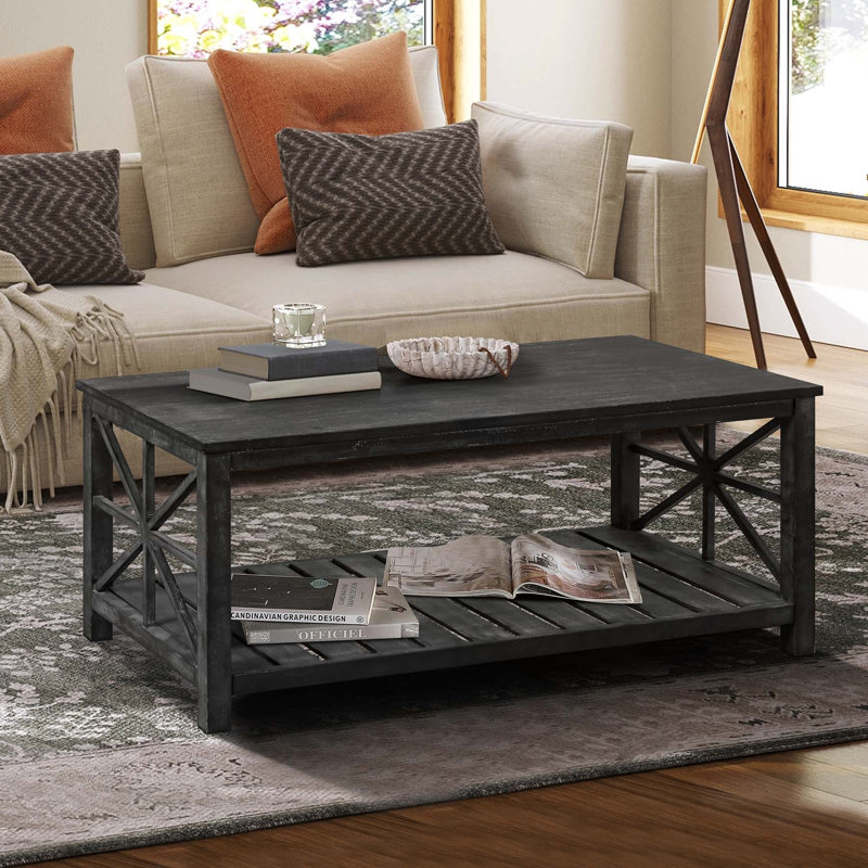 Table basse moderne de 47 pouces avec tablette de rangement, centre de table rectangulaire pour petits espaces, assemblage facile
