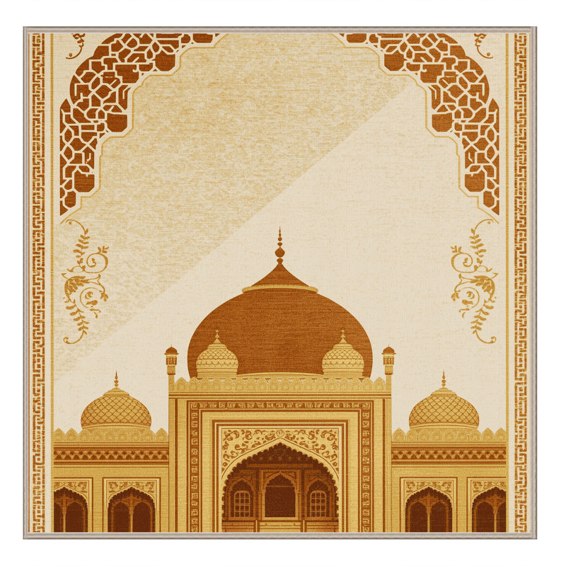 Tapis oriental beige lavable à la machine Pauleth, Carré 5 pi