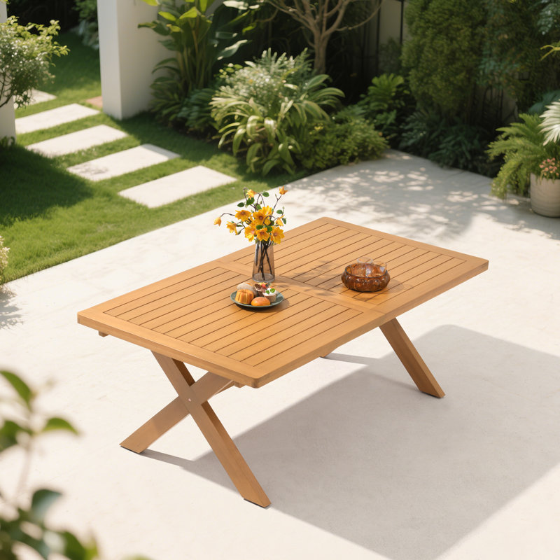 Table de salle à manger d'extérieur en bois extensible, H 30 po x l 78,7 po x P 43,3 po, Brun