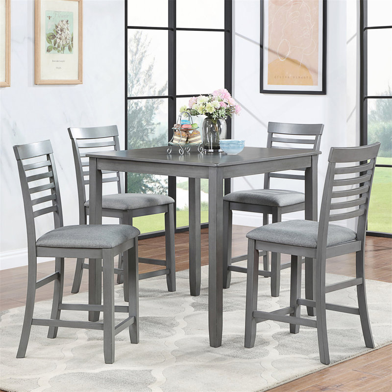 Ensemble de table de salle à manger Lykes, ensemble de table carrée en bois pour 4 personnes, table carrée et 4 chaises rembourrées