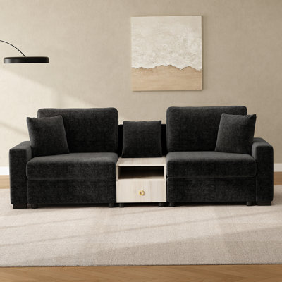 Canapé modulaire en chenille 95,7 po avec accoudoirs de rangement et console centrale pour le salon