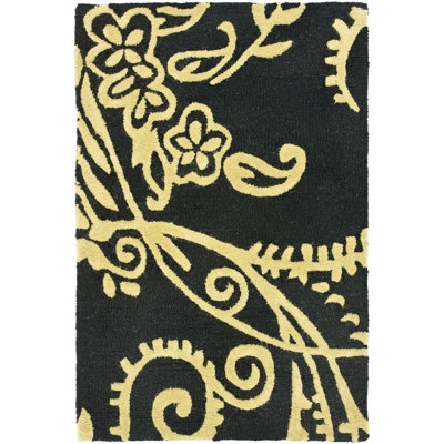 Tapis noir / vert en laine touffeté à la main Chanler