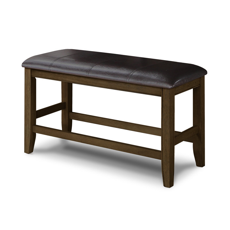 Cribb Faux Leather Bench,Farmhouse Style 1pc Brown Espresso Counter Height Bench Footrest Faux Leather Upholstered Seat Wooden Furniture