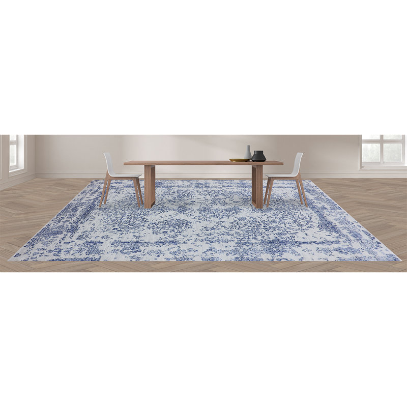 BROKDC140SIBL Hand Knotted Floral Area Rug in Blue, Rectangle 12' x 15'