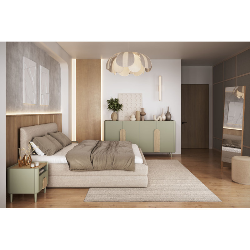 Sadeen 50cm W Manufactured Wood Bedside Table, Green/Brown