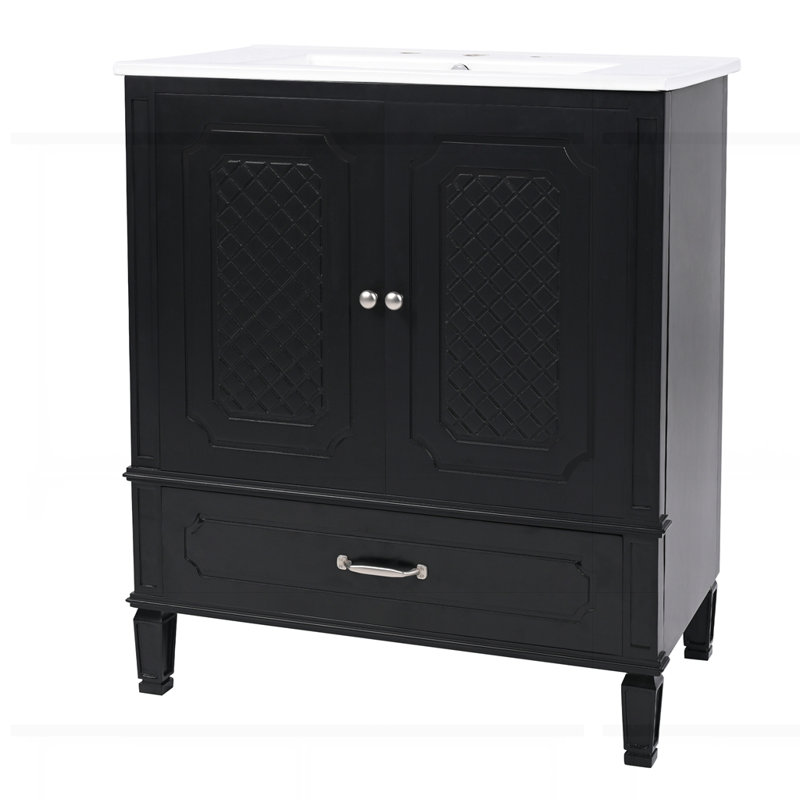 Meuble-lavabo 30 po avec lavabo style rétro, Noir