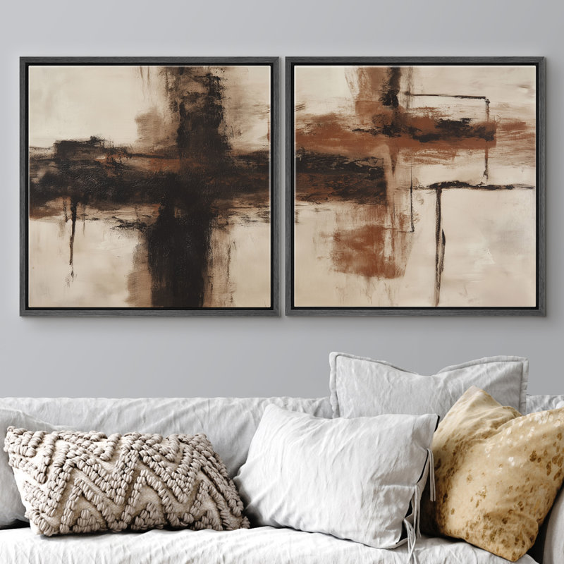 «Rustic Brown», impression murale moderne abstraite encadrée, œuvre d'art de la chambre principale, 2 pièces