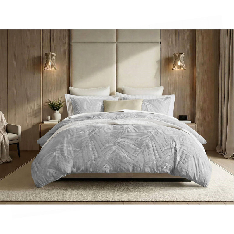 Ensemble de housse de couette pour lit double / grand en coton 3 pièces, gris clair
