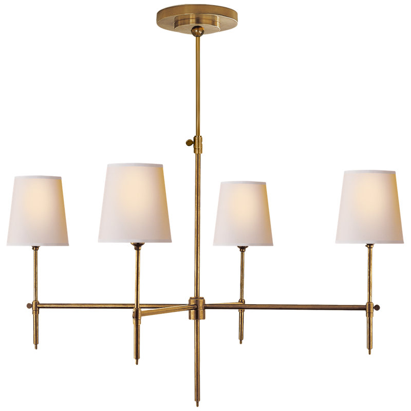 Thomas O'Brien Bryant Small Chandelier, Hand-Rubbed Antique Brass, 28" H x 36" W x 36" D, Fabric