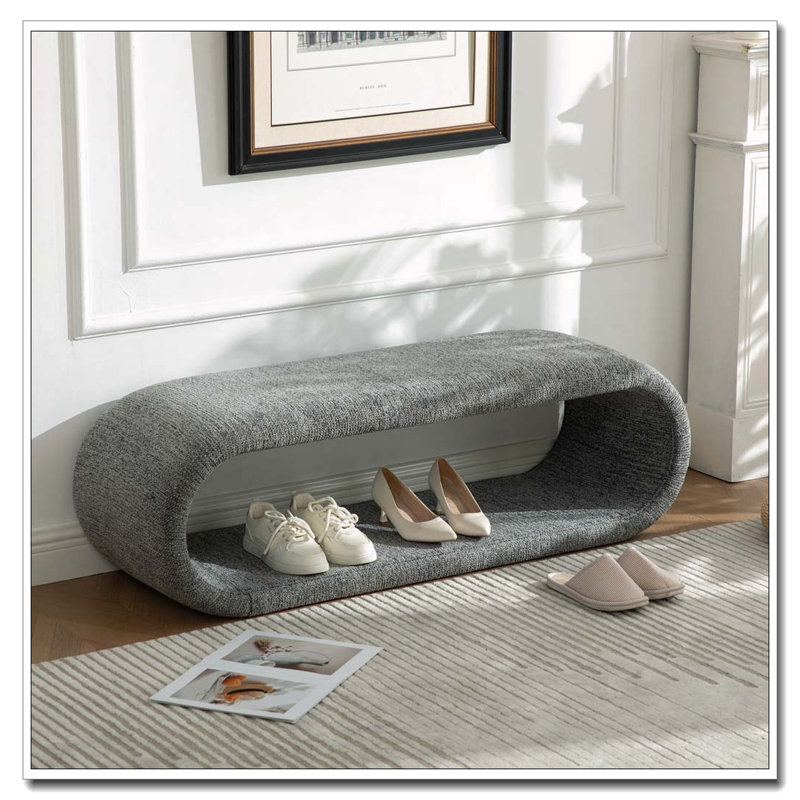 52.17"Wide Chenille Upholstered Bench, Gray